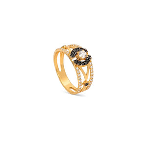 18K Gold Ring with Paved Dark Oval Stone Design