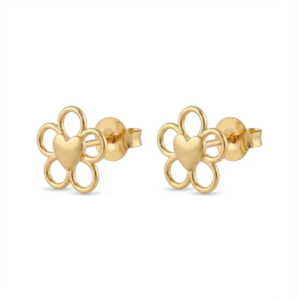 أقراط عيار 18 بتصميم زهرة قلبية - Ghamieh