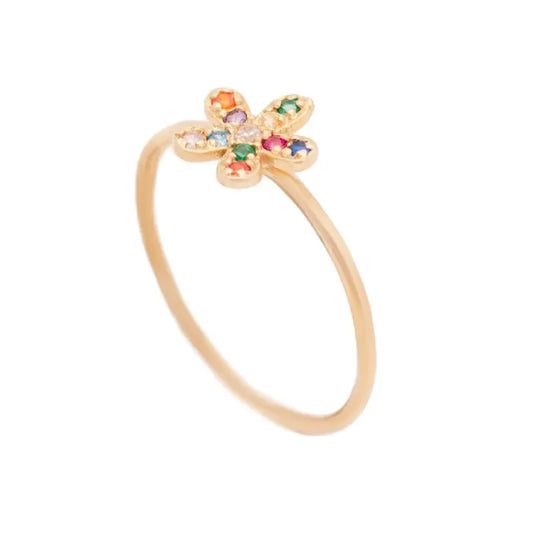 خاتم ذهب عيار 18 بفصوص مرصعة ملونة - Ghamieh