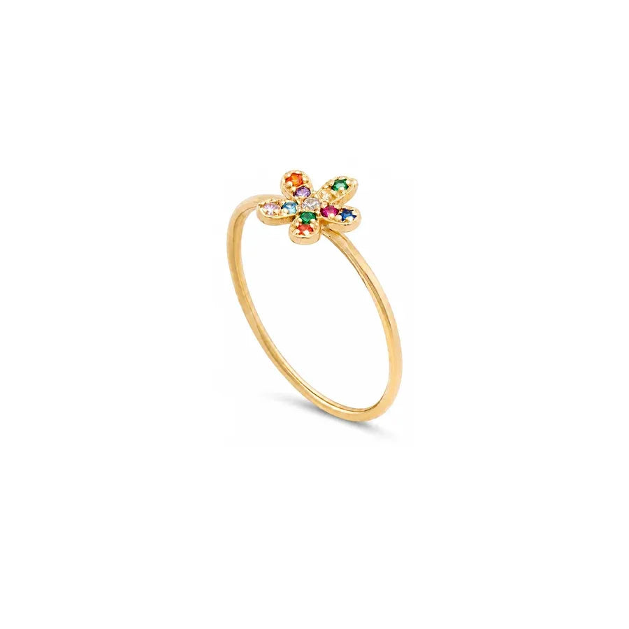 18K Gold Ring with Paved Stones Design In Colorful
