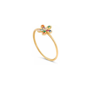 18K Gold Ring with Paved Stones Design In Colorful