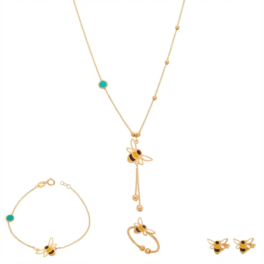 طقم ذهب أطفال عيار 18 بتصميم نحلة ذكية - Ghamieh