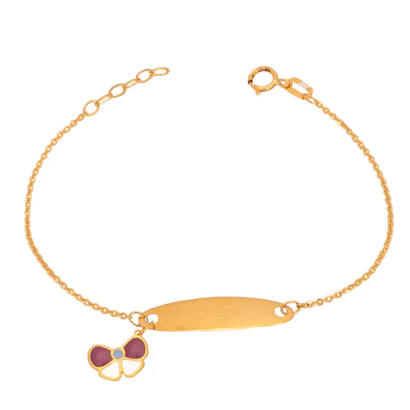 أنسيال ذهب للأطفال بفيونكة موف، تصميم أنيق وجميل، مناسب لمناسبات الأطفال.