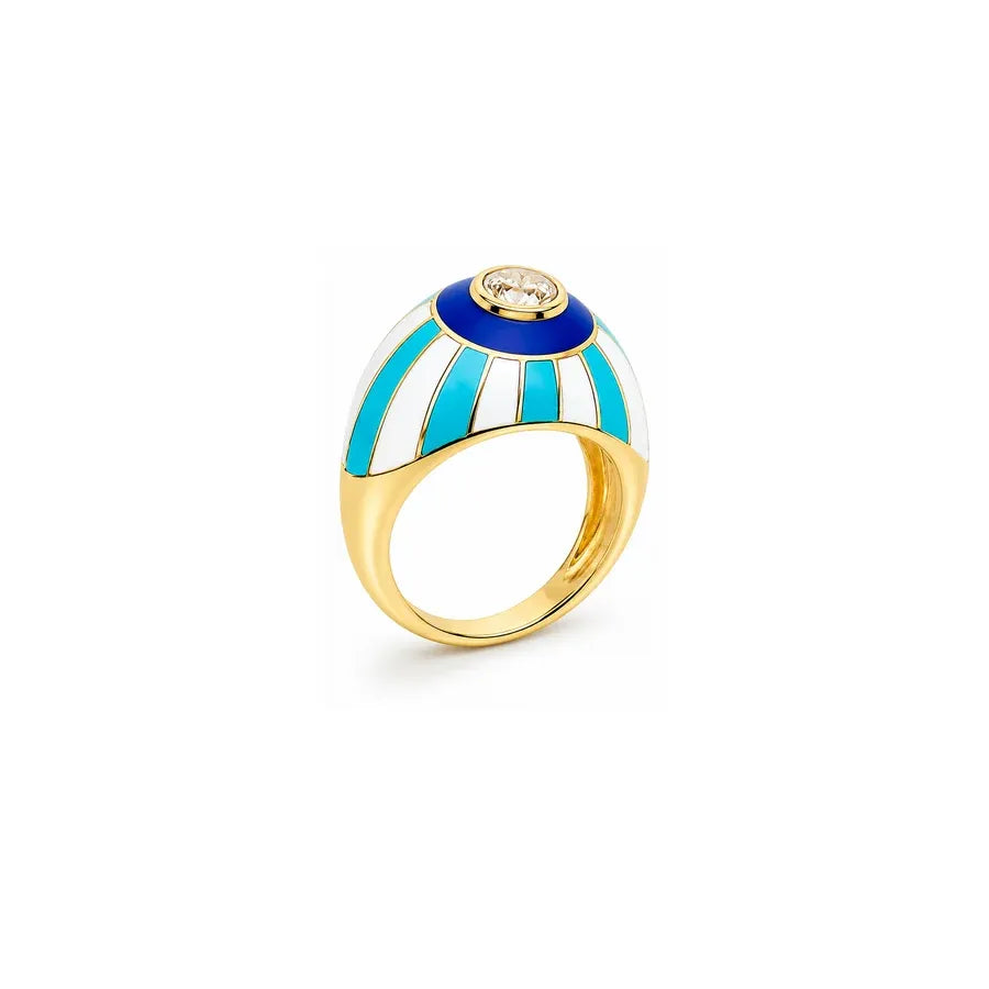 18K Gold Ring with Shades Colors Design In Blue