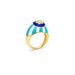 18K Gold Ring with Shades Colors Design In Blue