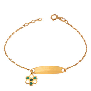 18K Gold Kids Chain Bracelet with Honeycomb Design In Green