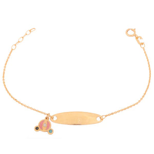 18K Gold Kids Chain Bracelet with Teddy Bear Design In Pink