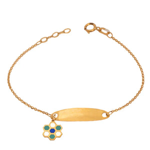 18K Gold Kids Chain Bracelet with Honeycomb Design