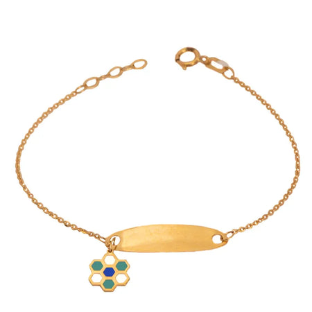 18K Gold Kids Chain Bracelet with Honeycomb Design