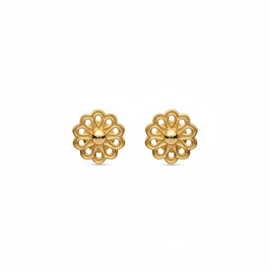 18K Gold Earrings with Ornate Rose Design