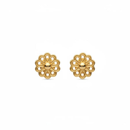 18K Gold Earrings with Ornate Rose Design