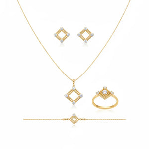 18K Gold Set with Shining Gemstones and Geometric Design