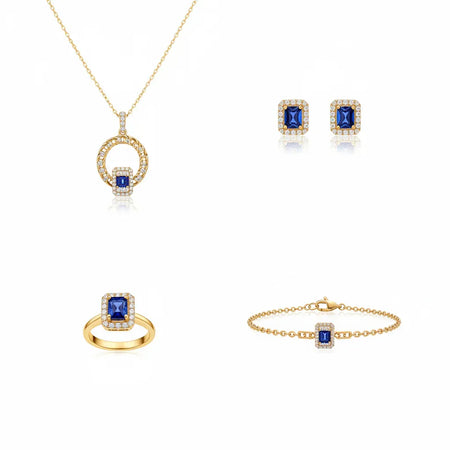 18K Gold Half Set with Color Design In Blue