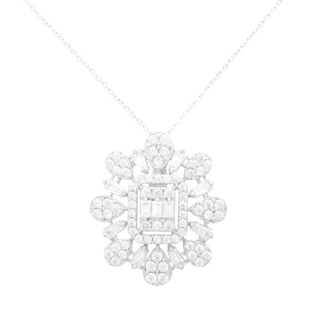 18K White Gold Pendant with Ornate Square Design