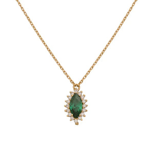 18K Gold Pendant with Stone Embellished Design In Green