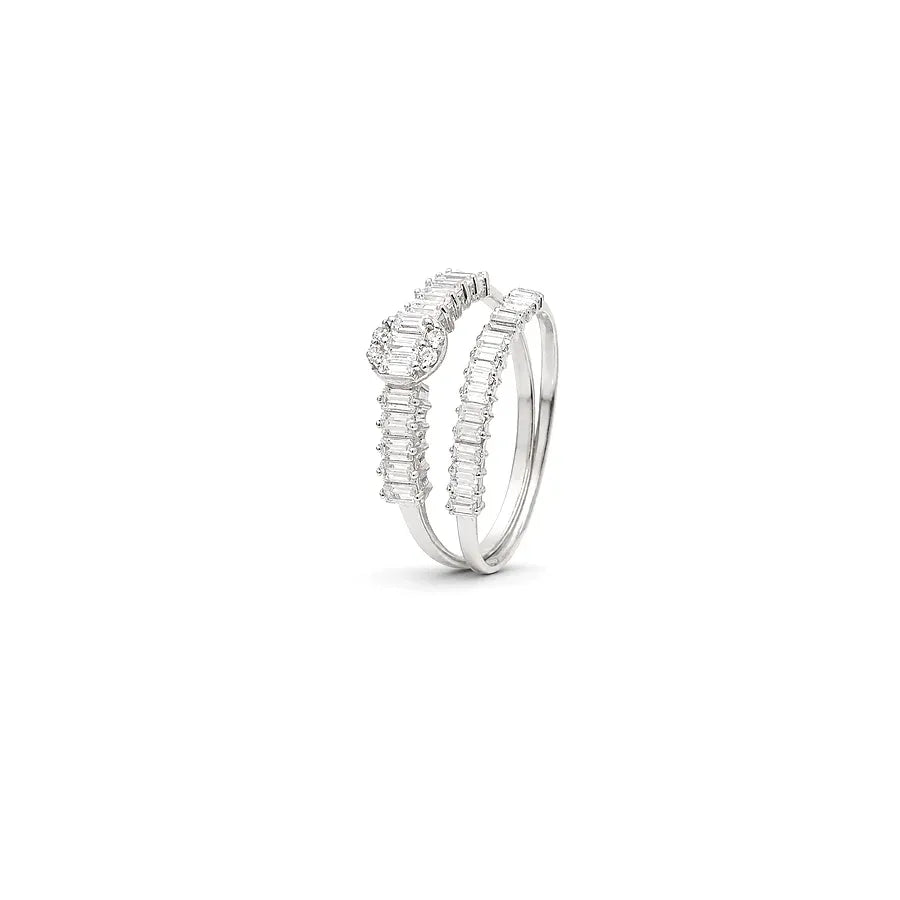18K White Gold Ring with Twins Shiny Stones Design