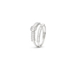 18K White Gold Ring with Twins Shiny Stones Design