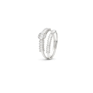 18K White Gold Ring with Twins Shiny Stones Design