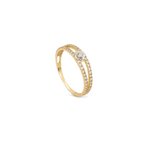 18K Gold Ring with Double Rows Flower Stone Design