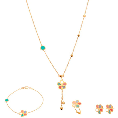 18K Gold Kids Set with Colorful Butterfly Design