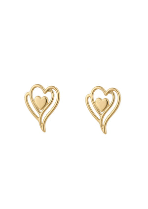 18K Gold Earrings with Large Heart Design