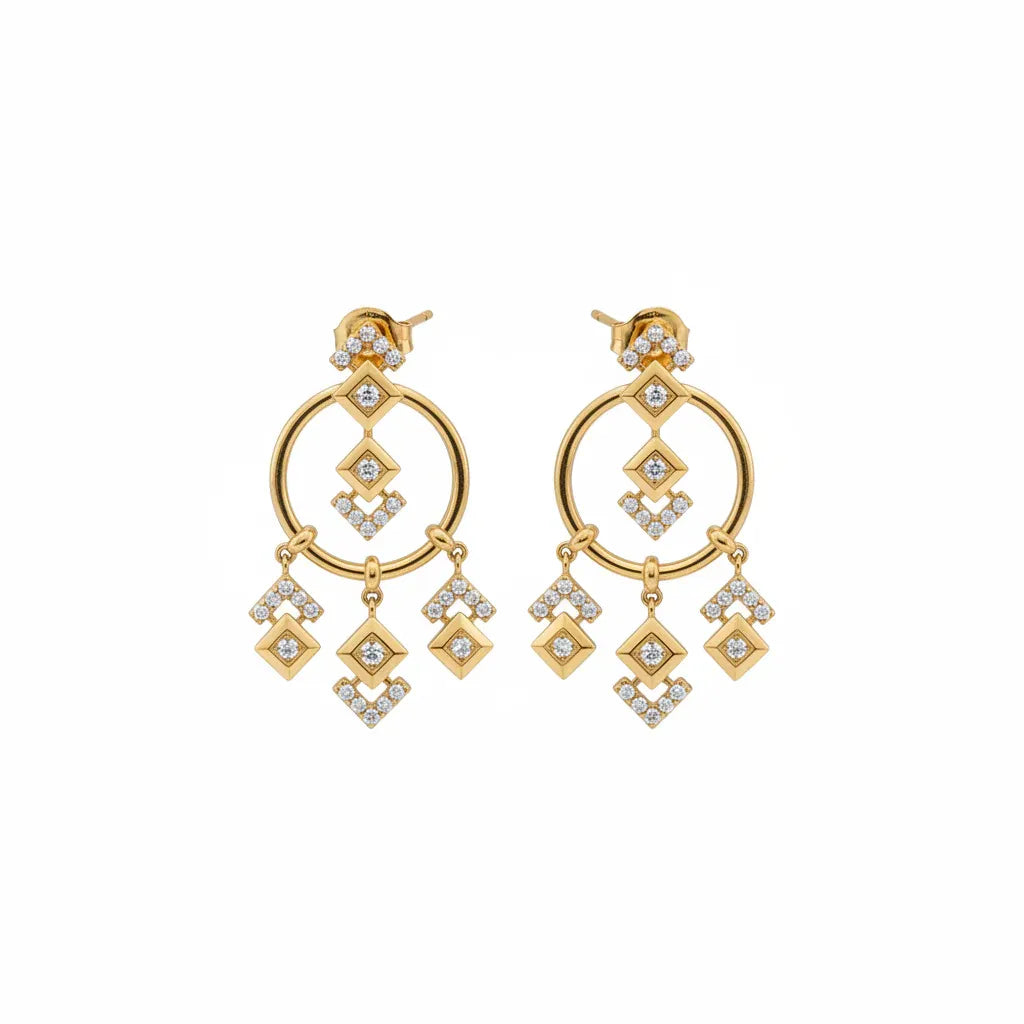 أقراط عيار 18 بتصميم متدلي مع دائرة