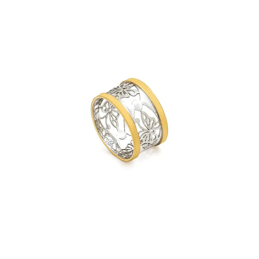 18K Gold Wedding Ring with Mariposa Openwork Butterfly Design