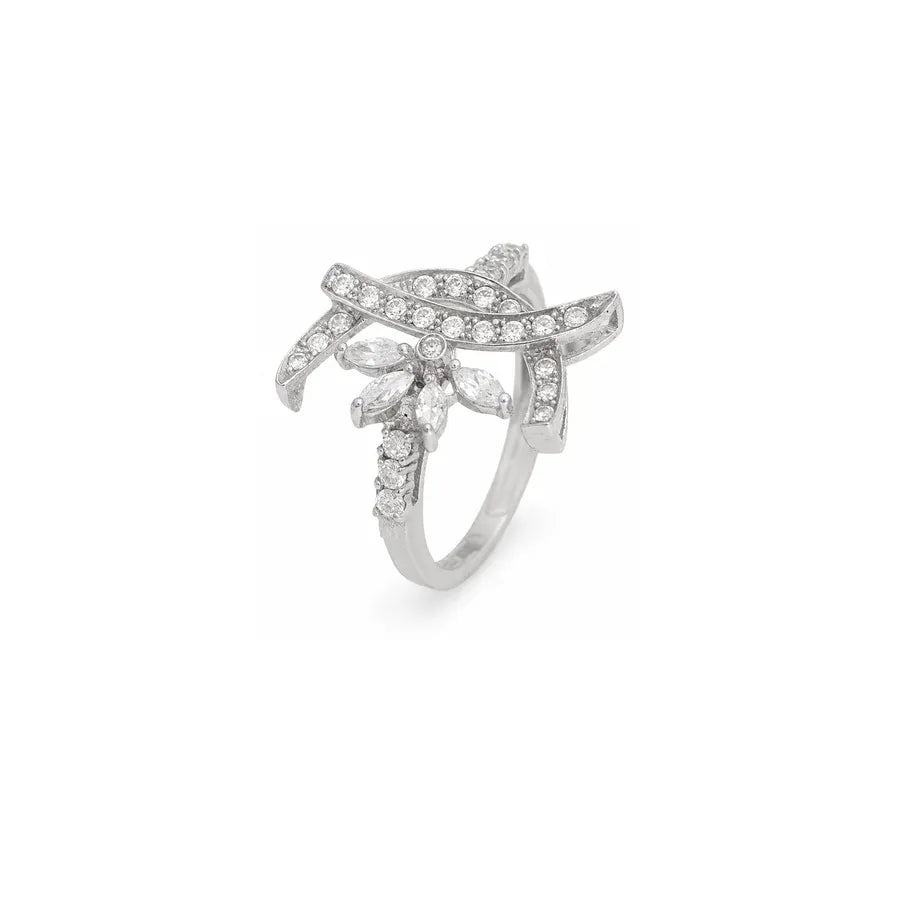 18K White Gold Ring with Celine Shining Gemstones Design