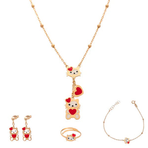18K Gold Set with Kids Playful Cats Design