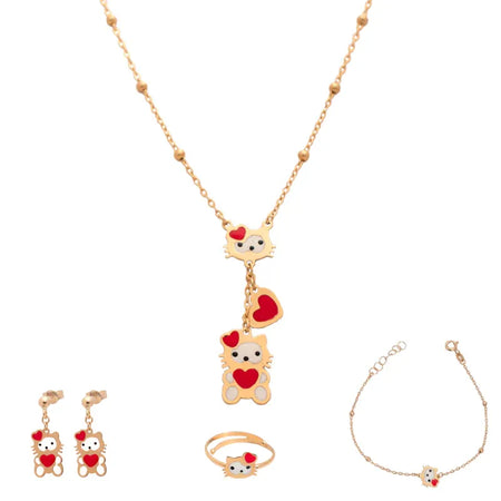 18K Gold Set with Kids Playful Cats Design
