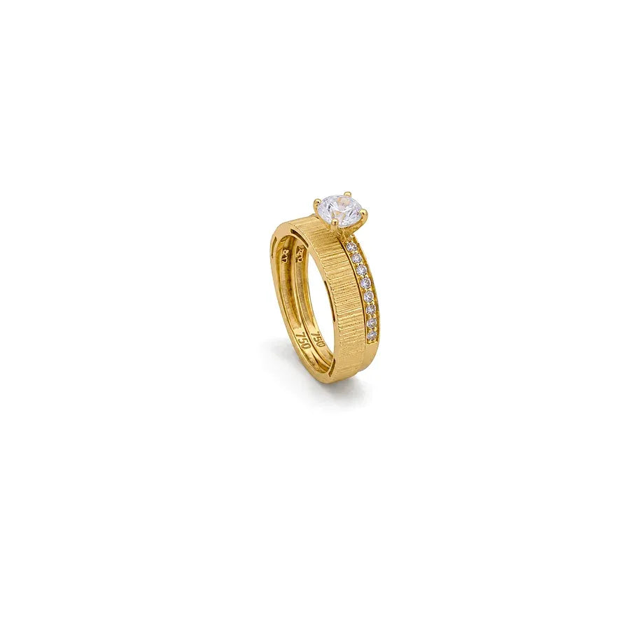 18K Gold Ring with Twins Two Layer Large Shiny Stone Design