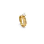 18K Gold Ring with Twins Large Center Shiny Stone Design
