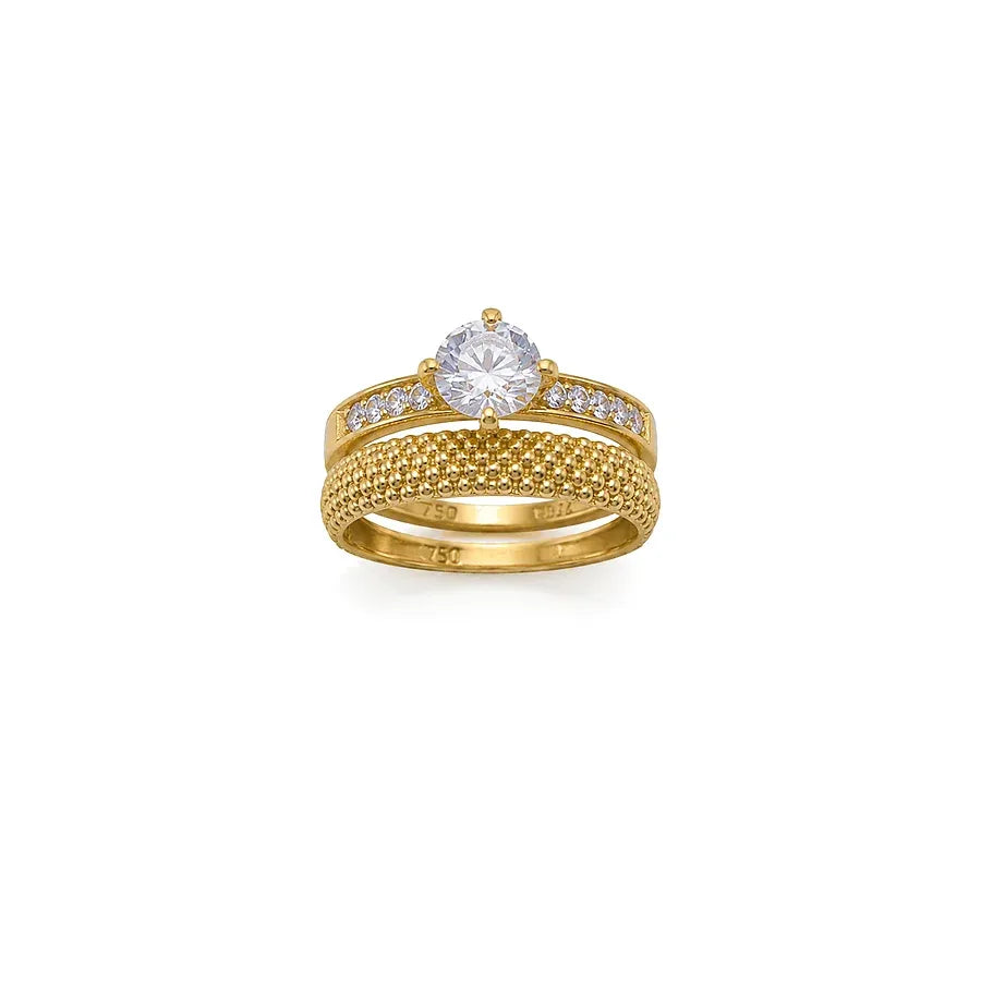 18K Gold Ring with Twins Two Layer Paved Design