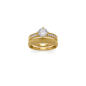 18K Gold Ring with Twins Two Layer Paved Design