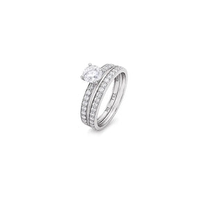 18K White Gold Ring with Twins Large Shiny Stone Design