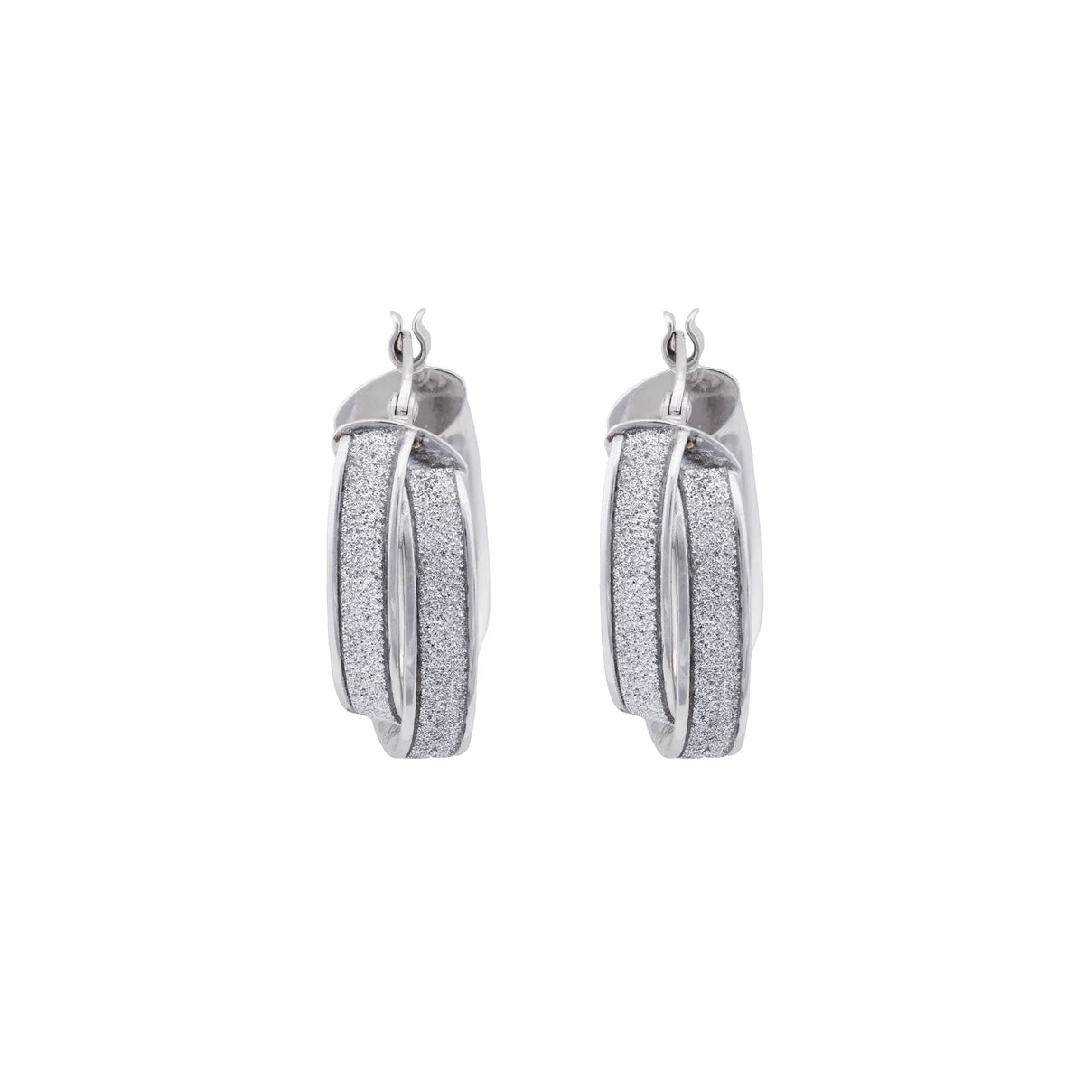18K White Gold Earrings with Shiny Parallel Lines Design