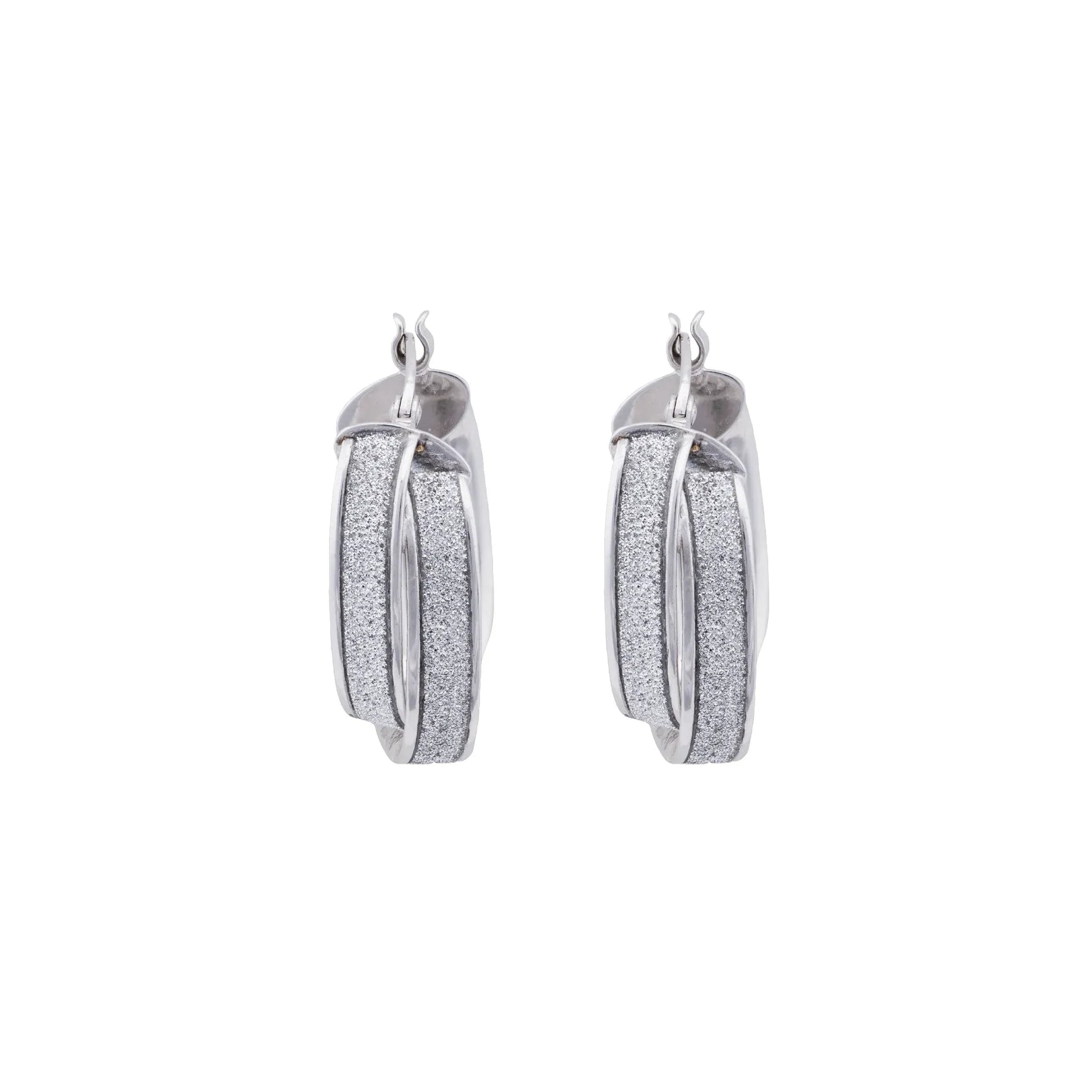 18K White Gold Earrings with Shiny Parallel Lines Design