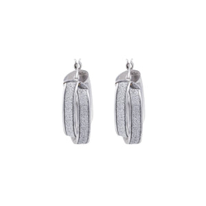 18K White Gold Earrings with Shiny Parallel Lines Design