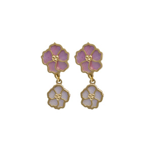 18K Gold Earrings with Harmonious Flowers Design In Colorful