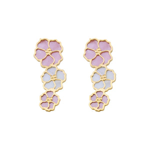 18K Gold Earrings with Flowers Design In Colorful