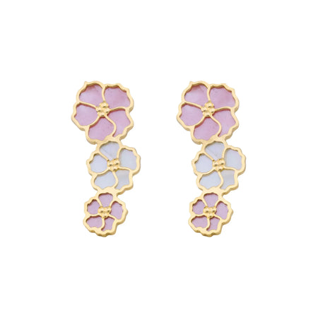 18K Gold Earrings with Flowers Design In Colorful