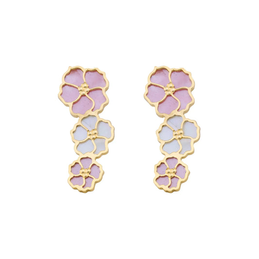 أقراط عيار 18 بتصميم زهور ملونه متدليه