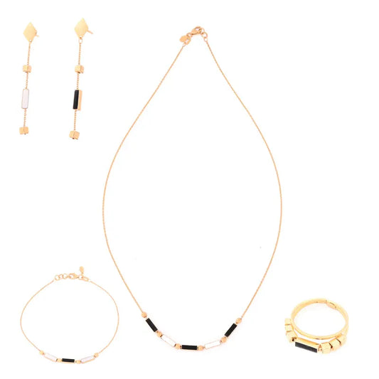 18K Gold Geometric Set with Black and White Stones