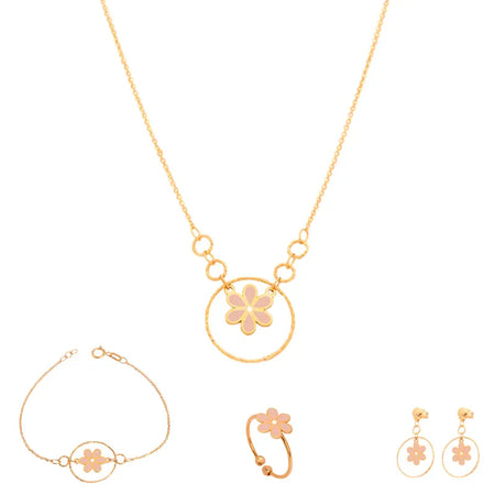 18K Gold Kids Set with Colorful Flower Design