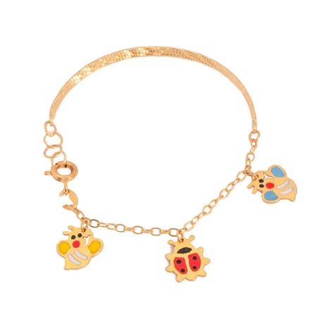 18K Gold Kids Bracelet with Teddy Bear Pendants Design In Colorful