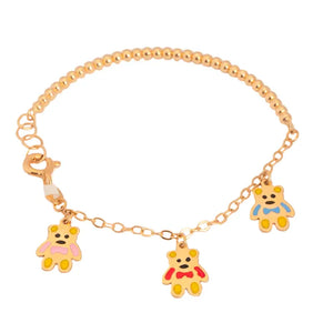 18K Gold Kids Bracelet with Bears Design In Colorful