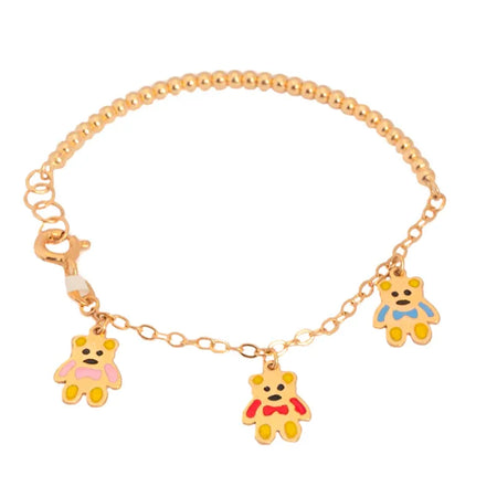 18K Gold Kids Bracelet with Bears Design In Colorful