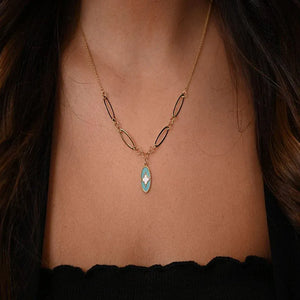 18K Gold Pendant with Stone Geometric Design In Turquoise