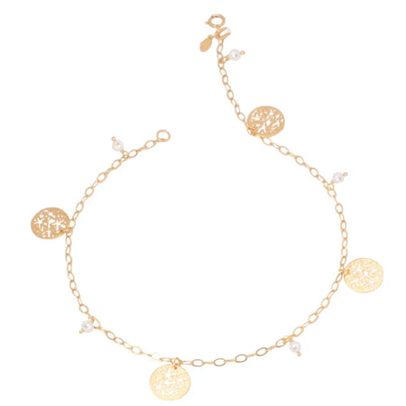 18K Gold Anklet with Circular Stone Design In White