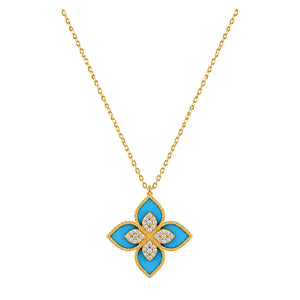 18K Gold Necklace with Flower Colored Design